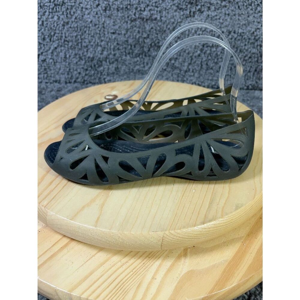 Crocs Adrina III Jelly Flat Sandals Womens Size 6 Green Slip On Open Toe Shoes